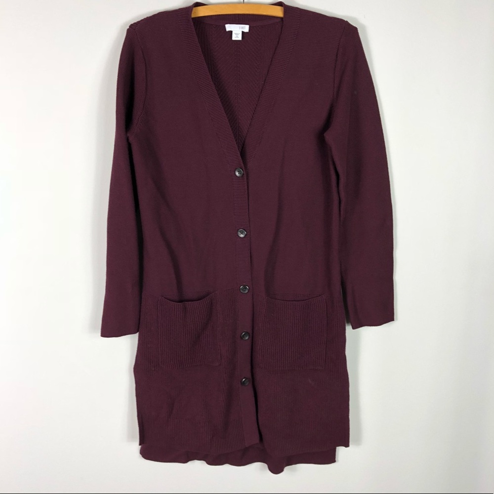 J. Jill Plum Long Cardigan Sweater Cotton Blend XS  *B